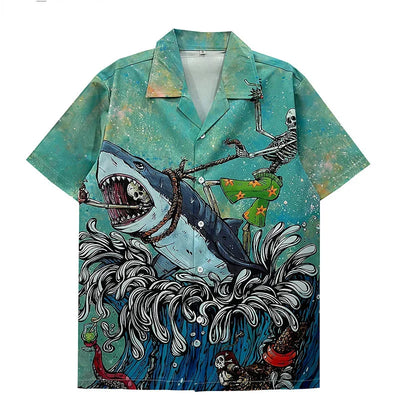 Weird Core Graphic Shark Hawaiian Beach Shirt