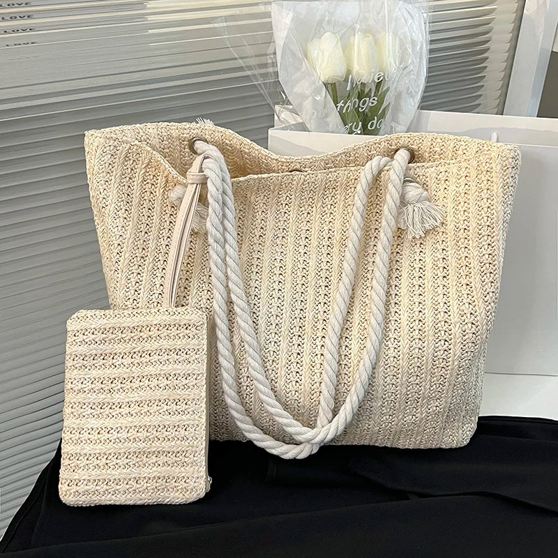Knitted Rope Handle Shoulder Bag