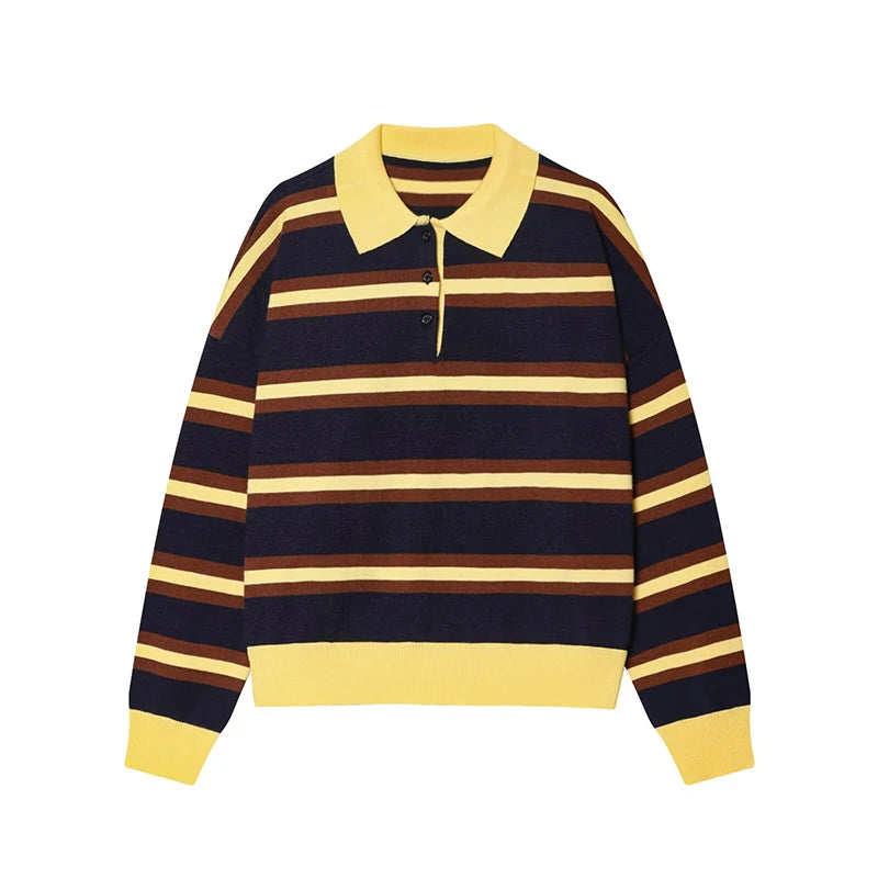 Women's Polo Stripped Colorful Sweater