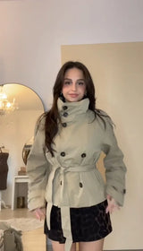 Belted Double Breasted Stand Collar Trench Coat