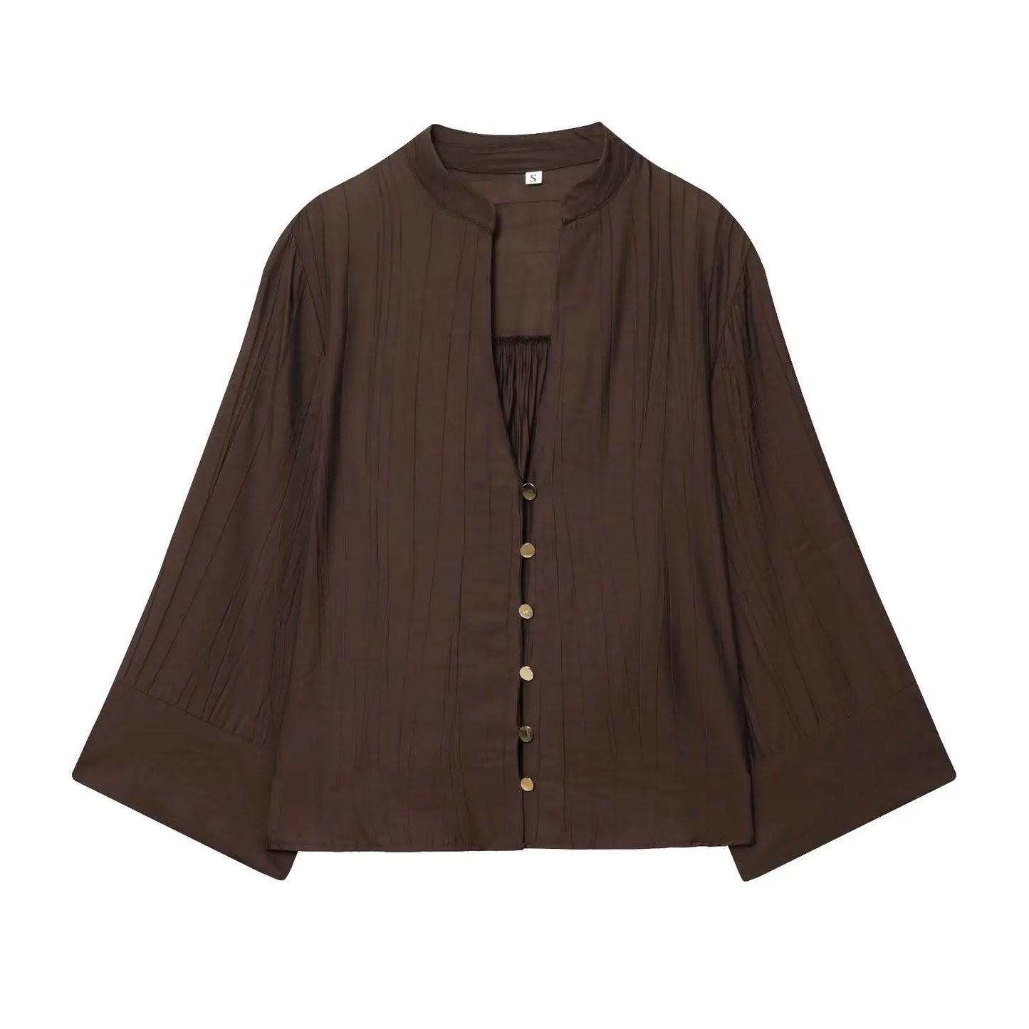 Wide Sleeves Brown Casual Blouse