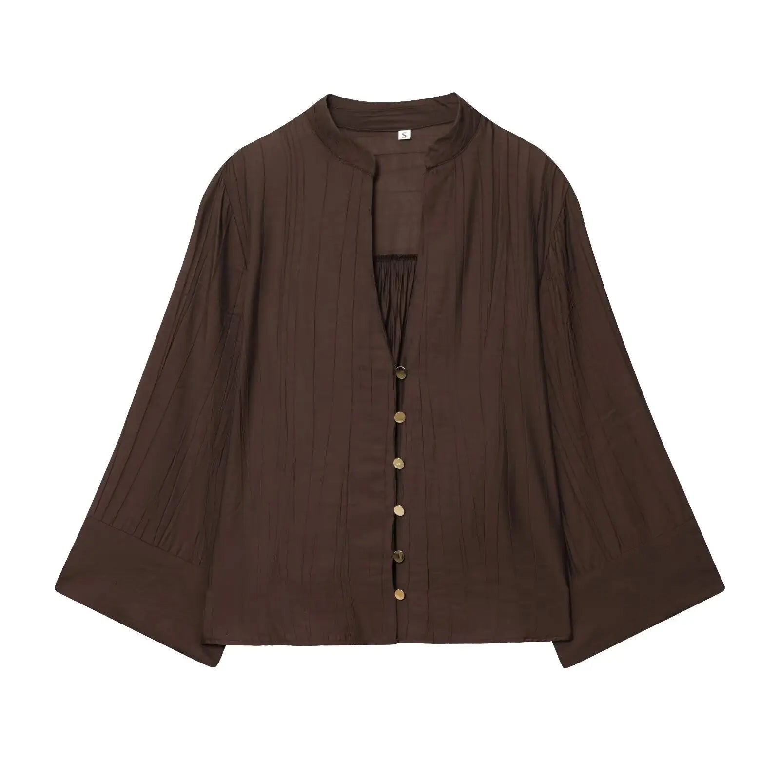 Wide Sleeves Brown Casual Blouse