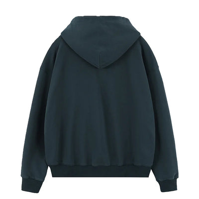 Gemütlicher Kapuzenpullover aus Baumwolle mit dunklem Reißverschluss