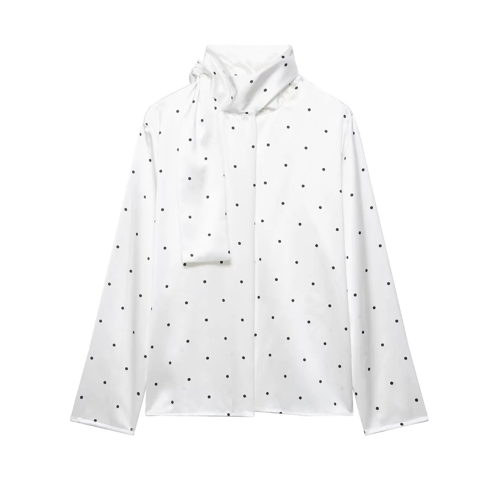 Scarf Style Collar Polka Dot Satin Blouse