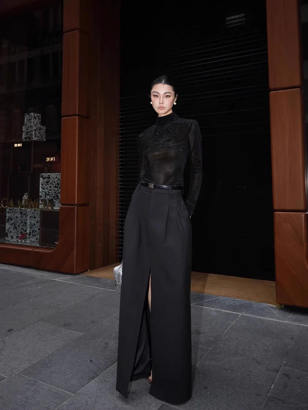 Black Flowy Floor Length Skirt