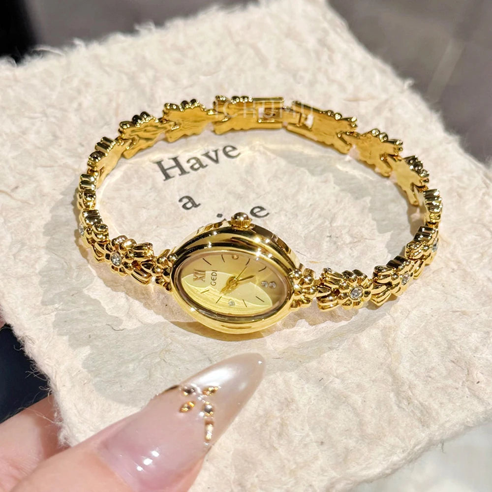 Elegant Oval Diamond Bracelet Wrist Watch