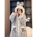 Winter Bow Robe for Women Nightdress