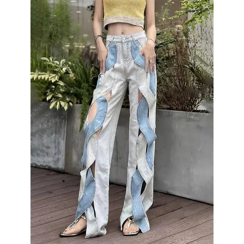 Y2K Cut Out Patch Denim Jeans