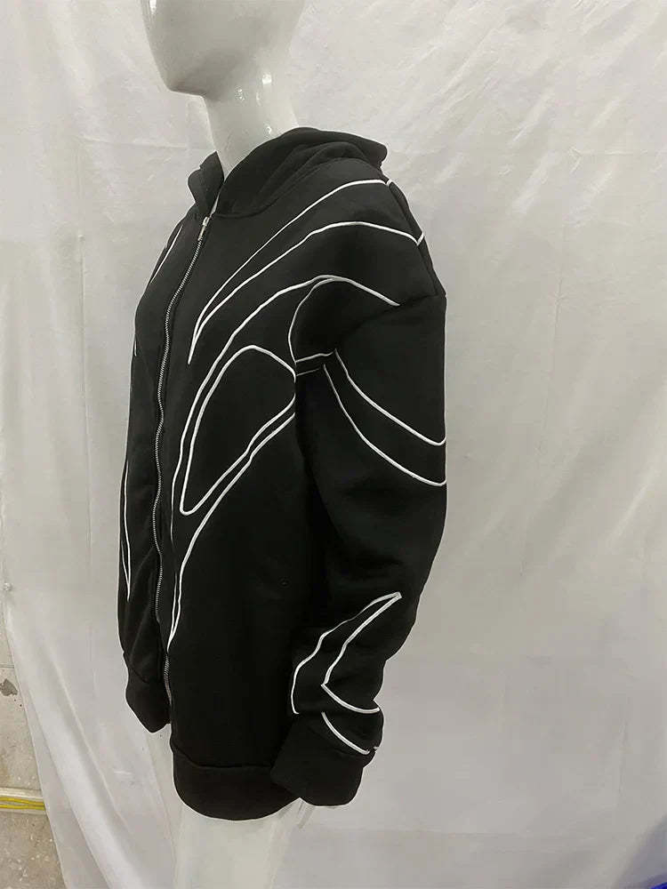 Y2K Striped Zip-up Black Hoodie