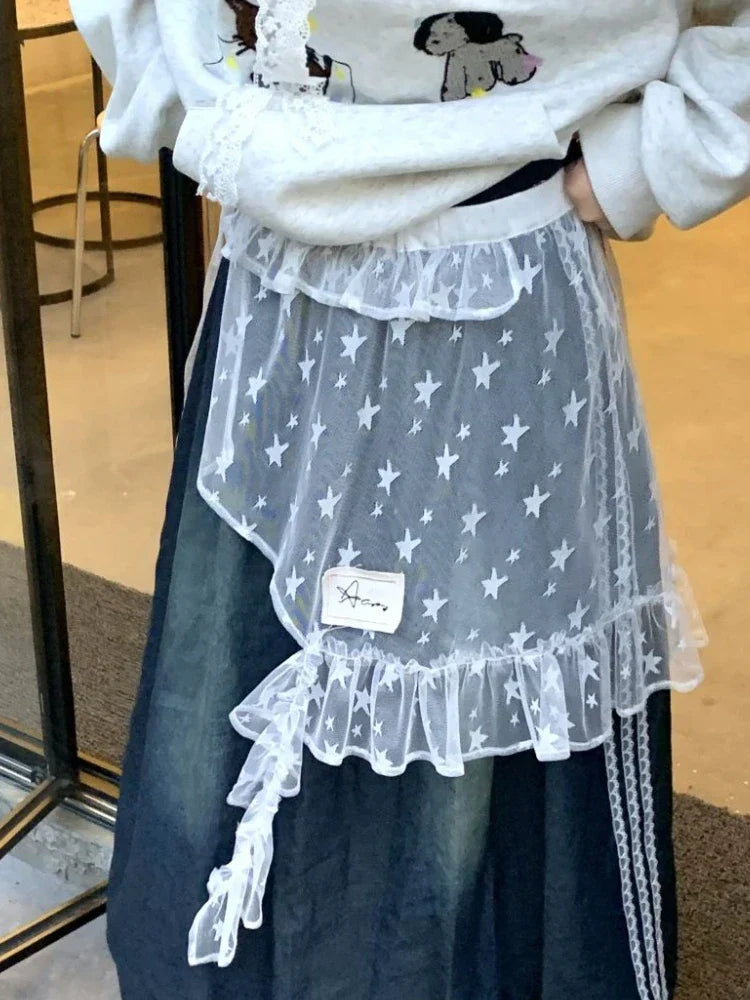 Gauze Lace Irregular Split Skirt