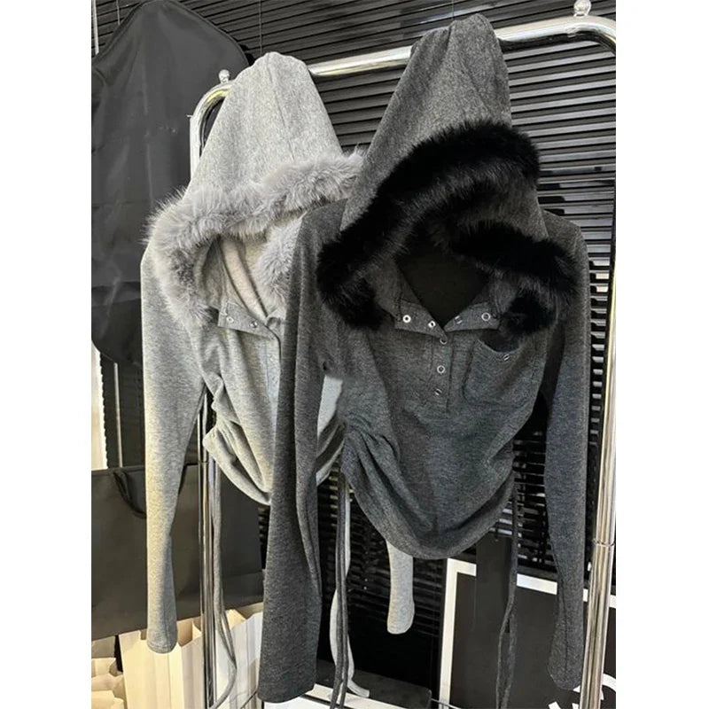 Faux Fur Patchwork Hooded Shirt