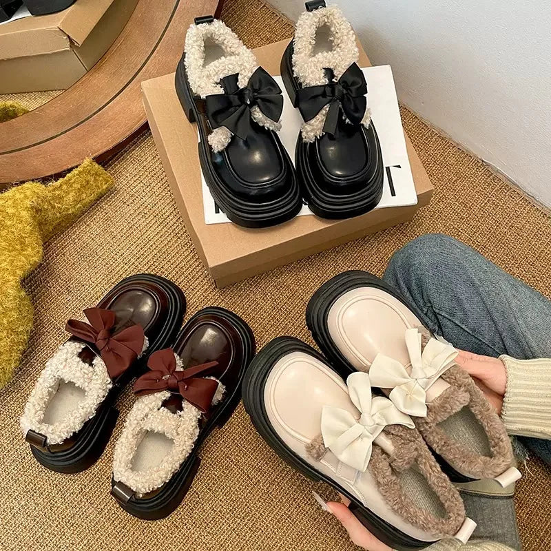 Comfortable Winter Bow Knot Platform Shoes