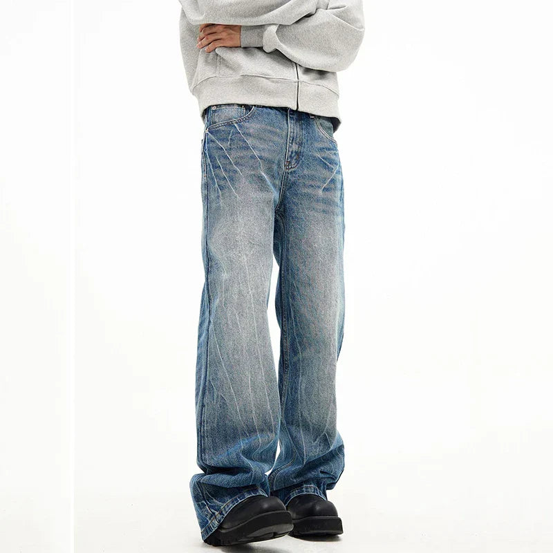 Lightning Pattern Wide Leg Denim Pants