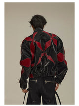 Acubi Cross Print Patchwork Leather Jacket