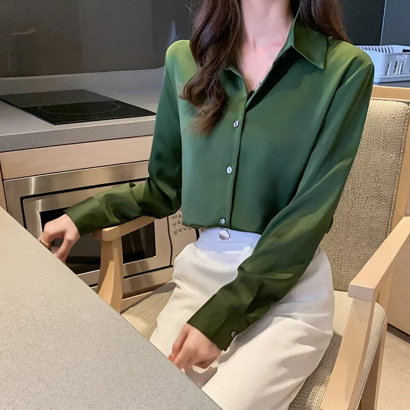 Corporate Girl Satin Long Sleeve Shirt