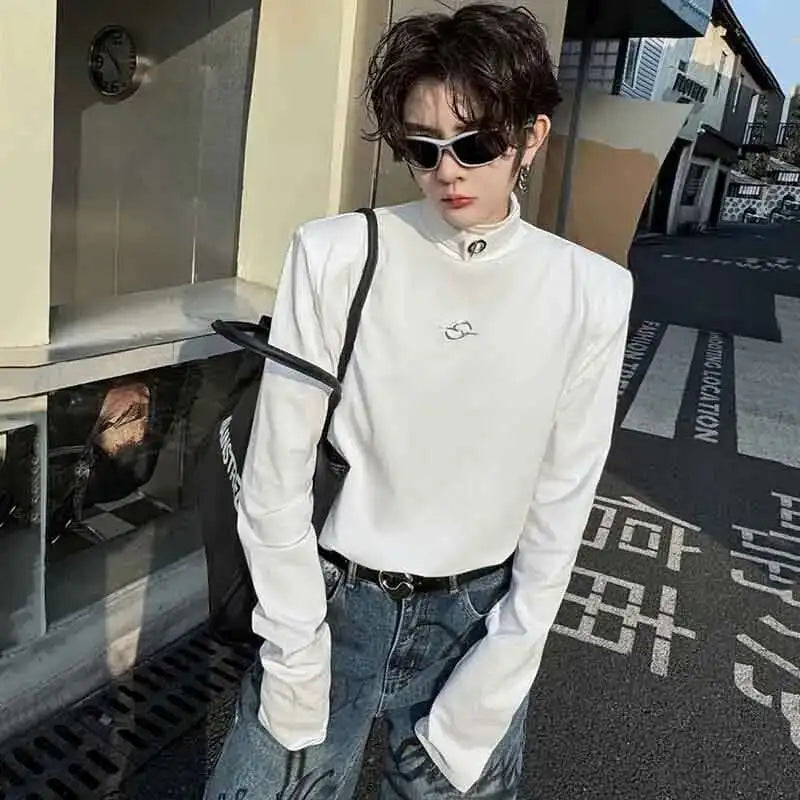 Chic Metal Buckle Turtleneck Long T-Shirt