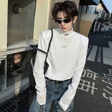 Chic Metal Buckle Turtleneck Long T-Shirt