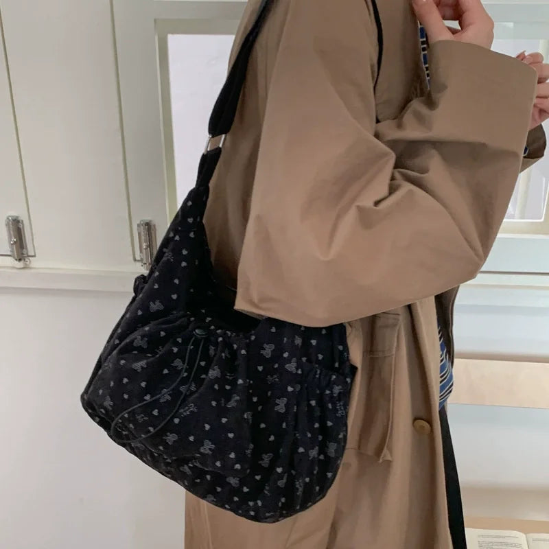 Korean Plaid Zipper Pleated Shoulder Bag