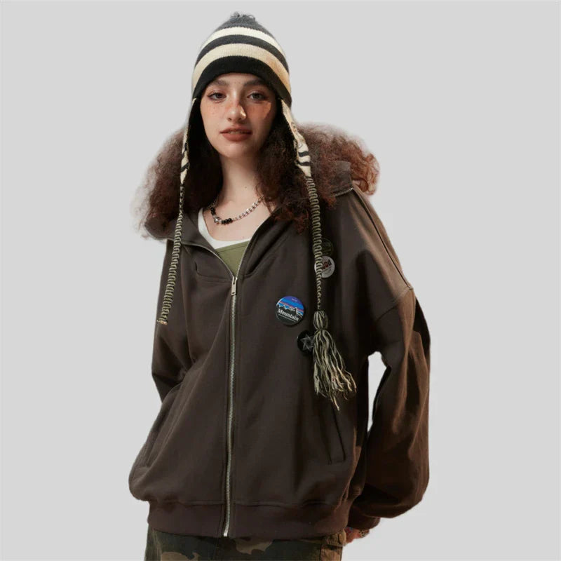 New Round Neck Zip-Up Hoodie Sweatshirt