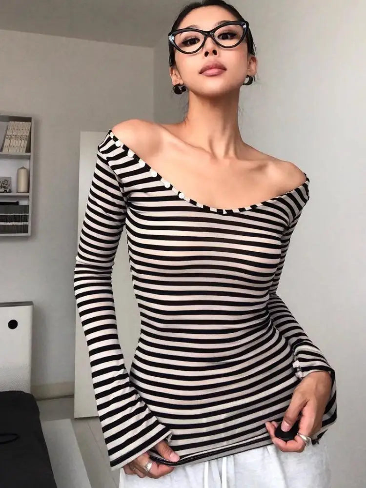 Y2K Striped Long Sleeve Top