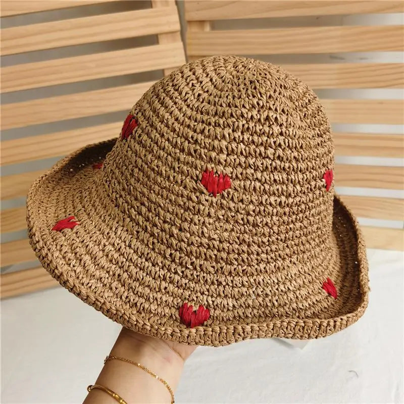 Red Love Crochet Handmade Straw Hat