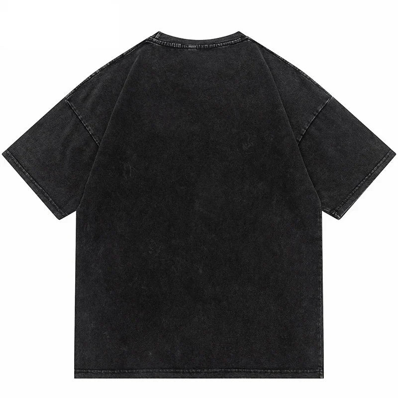 Washed Illusion Letter Printed Cotton T-Shirt