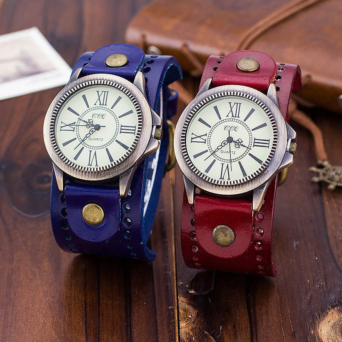 Vintage Wide Leather Strap Watch