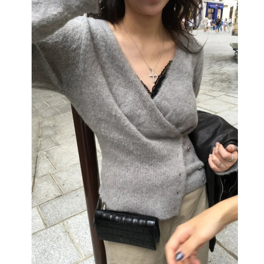 V-neck Wrap Knit Cardigan