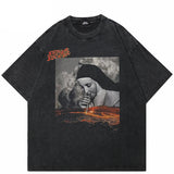 Camiseta negra lavada con gráfico retro vintage