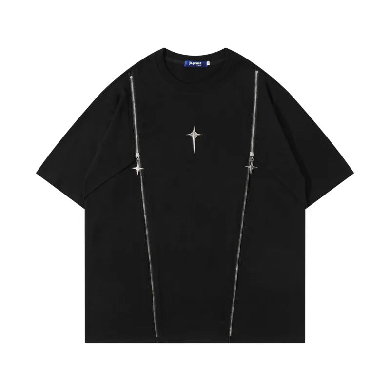 Camiseta de cuello redondo con retales metálicos