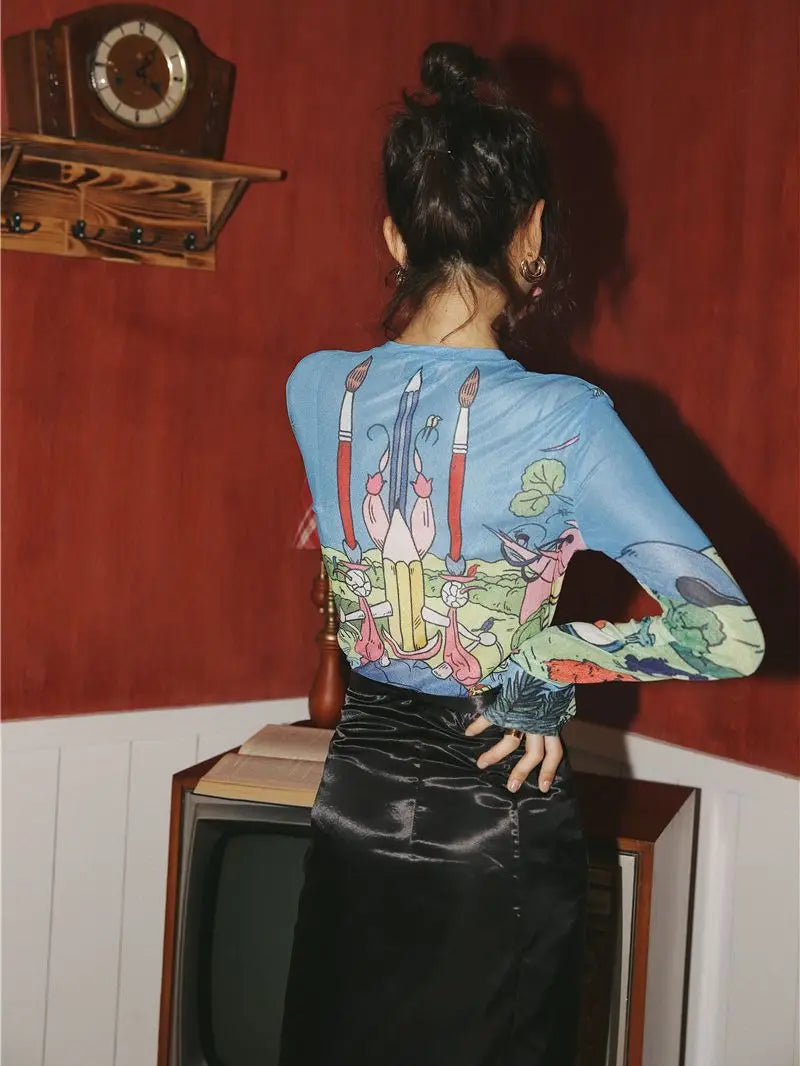 Cartoon Print Y2K T-Shirt