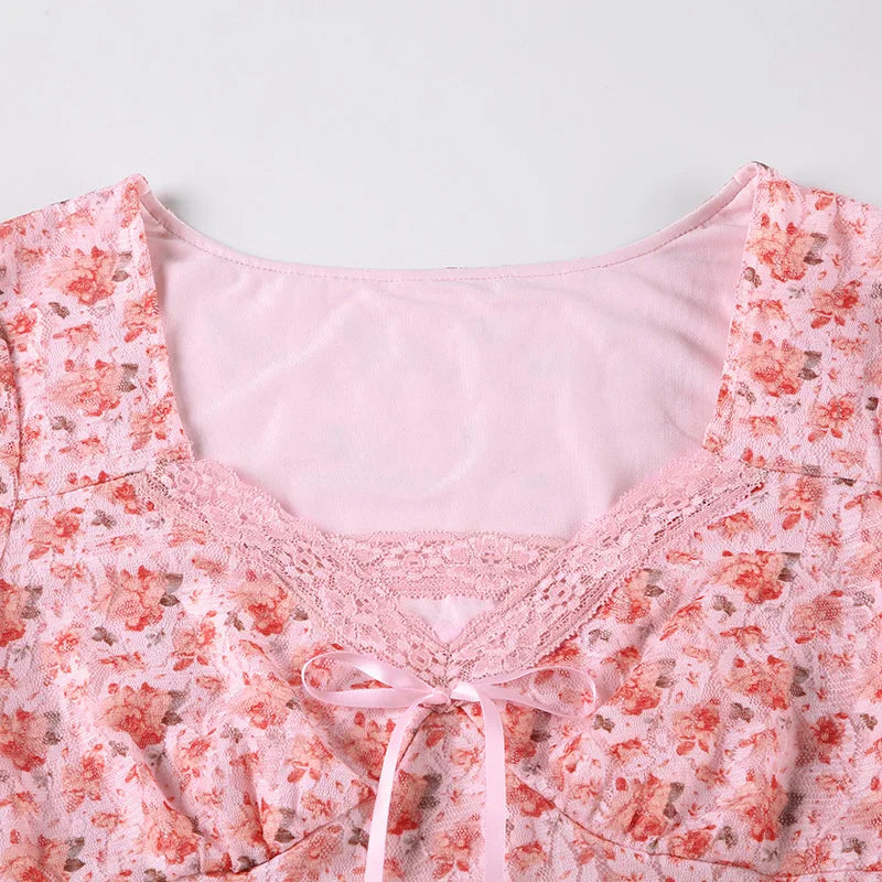 Coquette Floral Print Patchwork Top