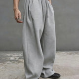 Solid Black Elastic Waist Baggy Pants