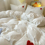 Korean Solid Color Heart Bedding Set