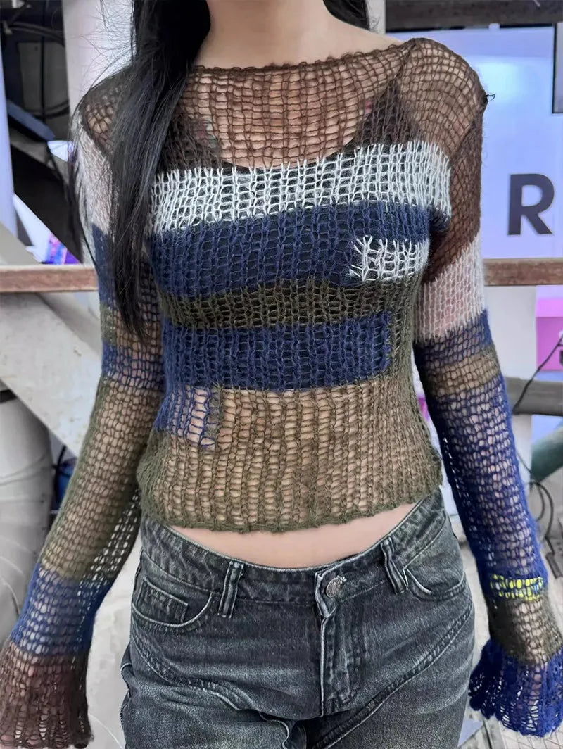 Y2K Vintage Hollow Out Knitted Crop Top