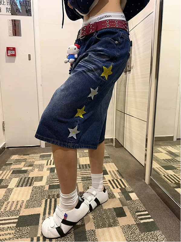 Retro Summer Star Denim Jorts