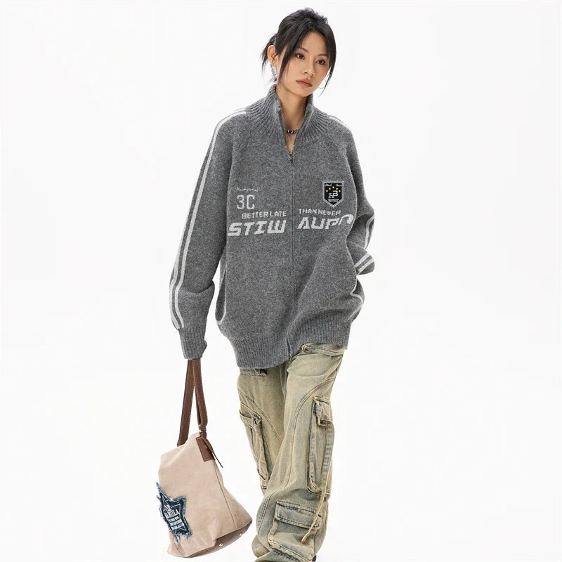Luxury Oversize Knit Zip-Up Sweatshirt