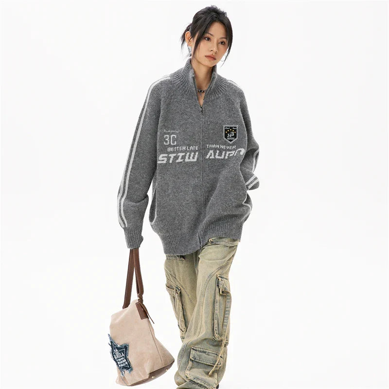 Luxury Oversized Knitted Zip-Up Sweatshirt
