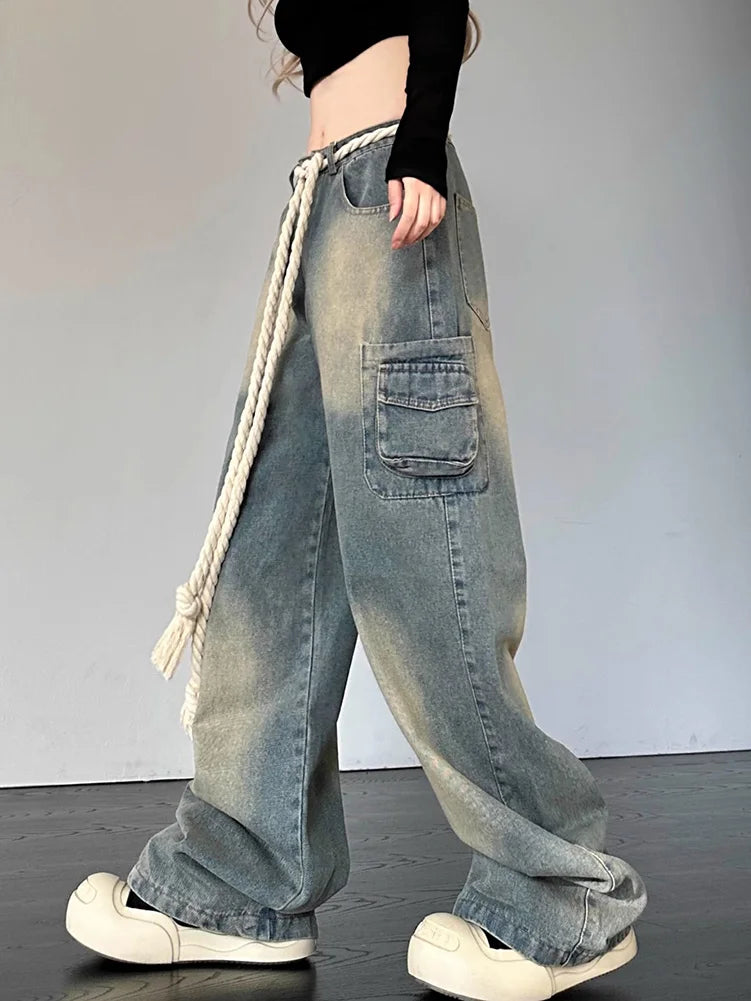 Retro Star Wide Leg Baggy Jeans