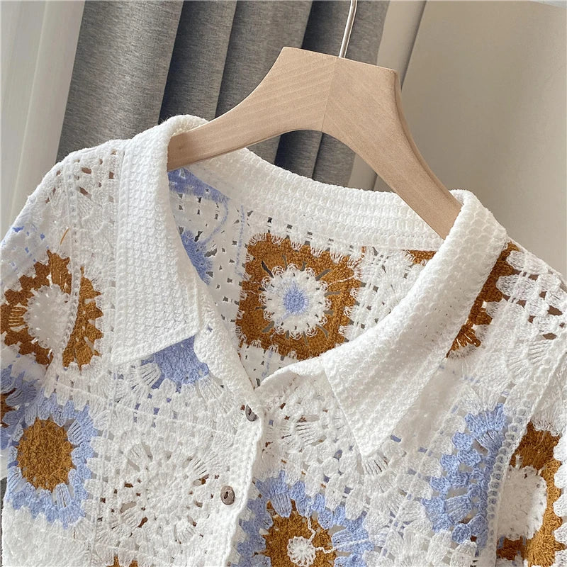 Crochet Top Knitted Crop Handmade Cardigan