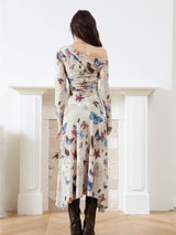 Butterfly Print Off Shoulder Maxi Dress