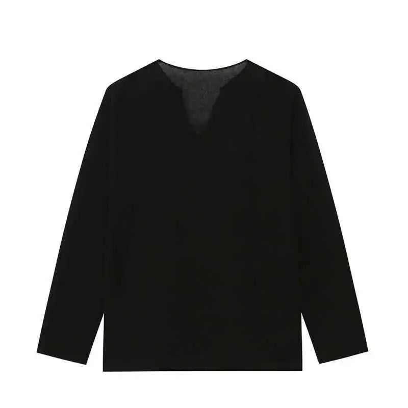 Schlankes, langärmliges V-Neck T-Shirt im koreanischen Stil