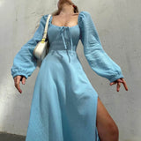 Coquette Long-Sleeve Midi Slit Dress