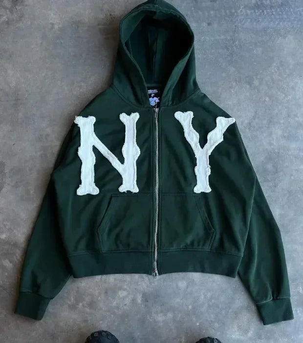 New York Print Zip Up Hoodie