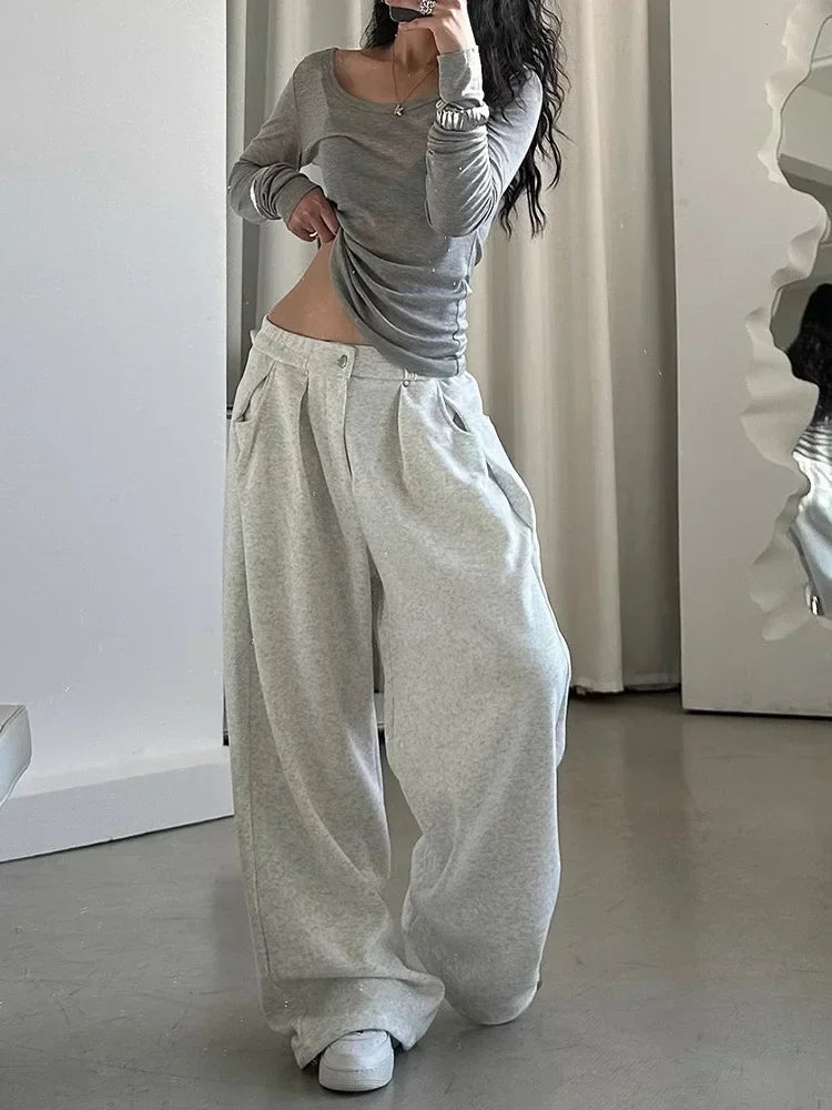 Vintage Grey Wide Leg Retro Pants