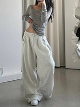 Vintage Grey Wide Leg Retro Pants