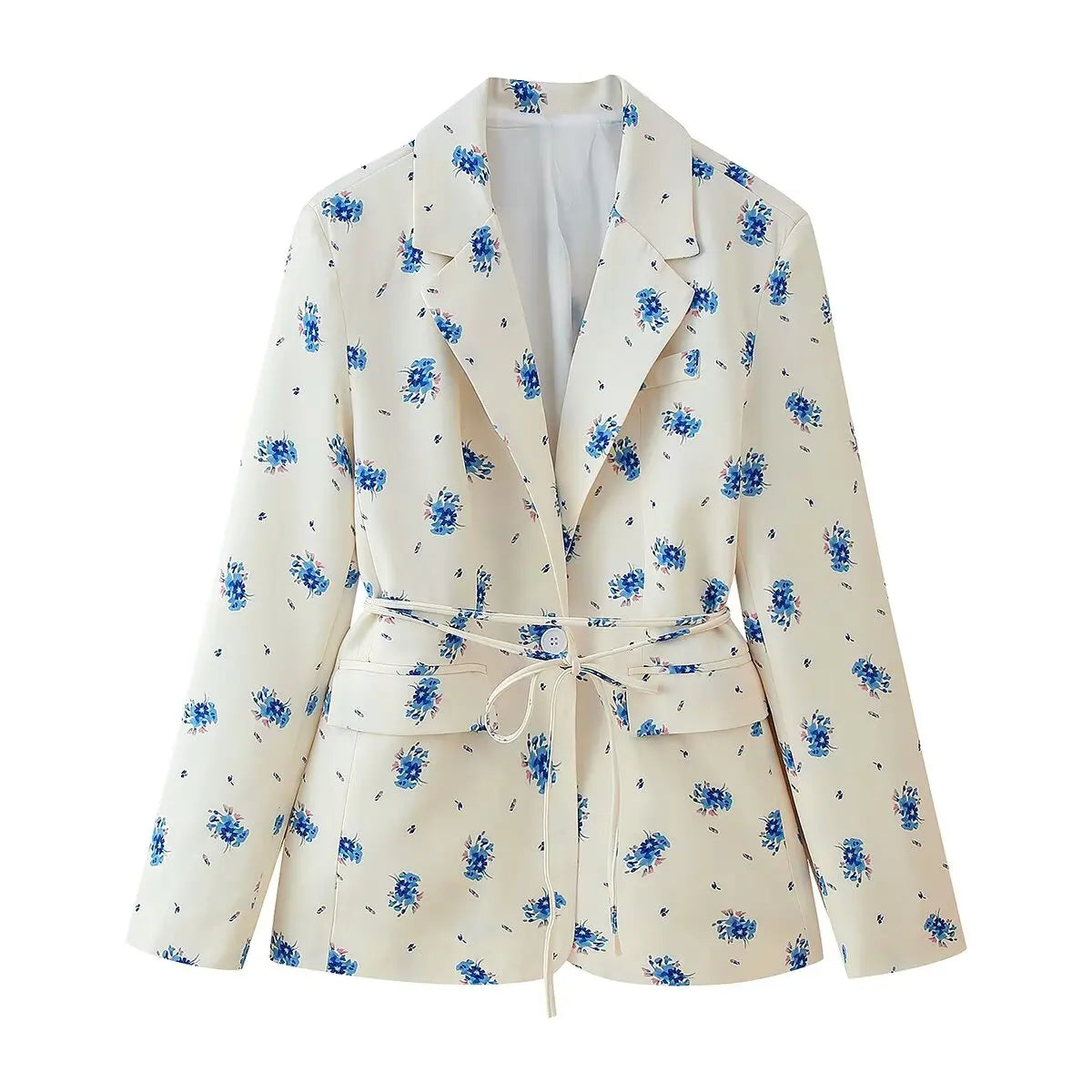 Beige Floral Print Old Money Blazer