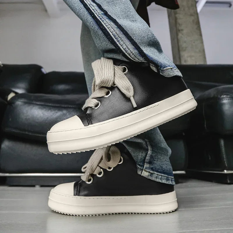 Casual Black Leather Sneakers