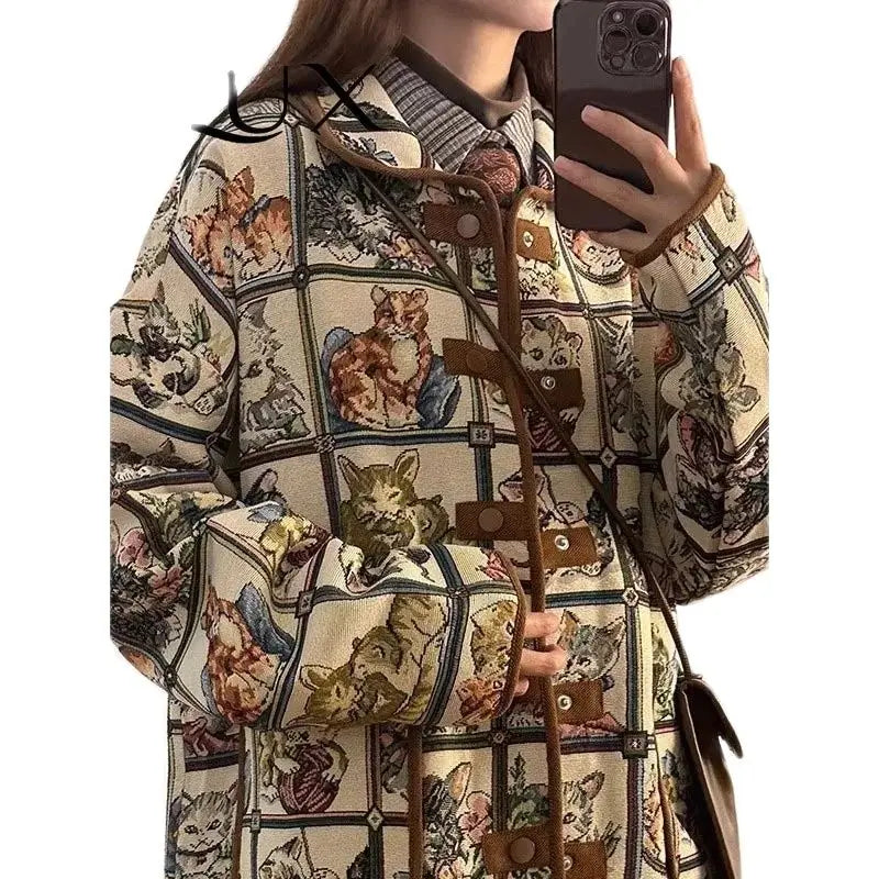 Grandma's American Cat Jacquard Jacket