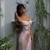 Coquette Core Princess Satin Maxi Dress